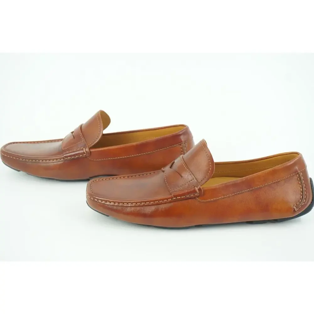 Magnanni Vance Penny Driving Loafers SZ 8 Cognac brown Leather $350 Slip On